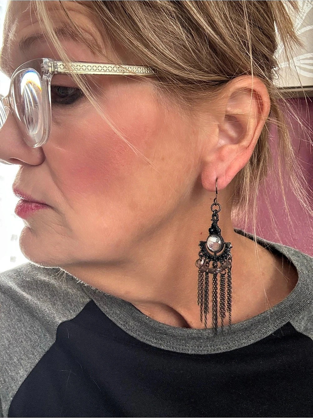 Statement Dangle Earrings in Gray & Black Like New